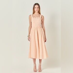 ENGLISH FACTORY Striped Smocked Orange Sundress Midi Dress Size Small NWT